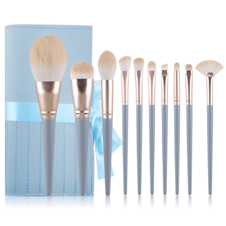 10 pcs blue makeup brushes set