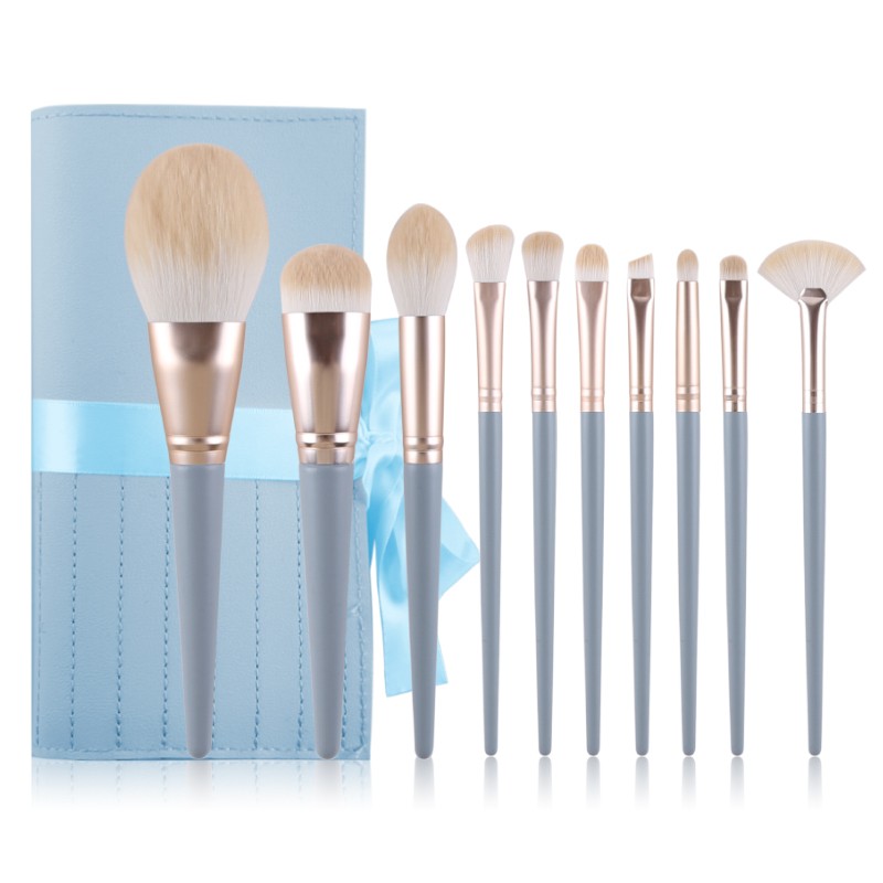 10 pcs blue makeup brushes set